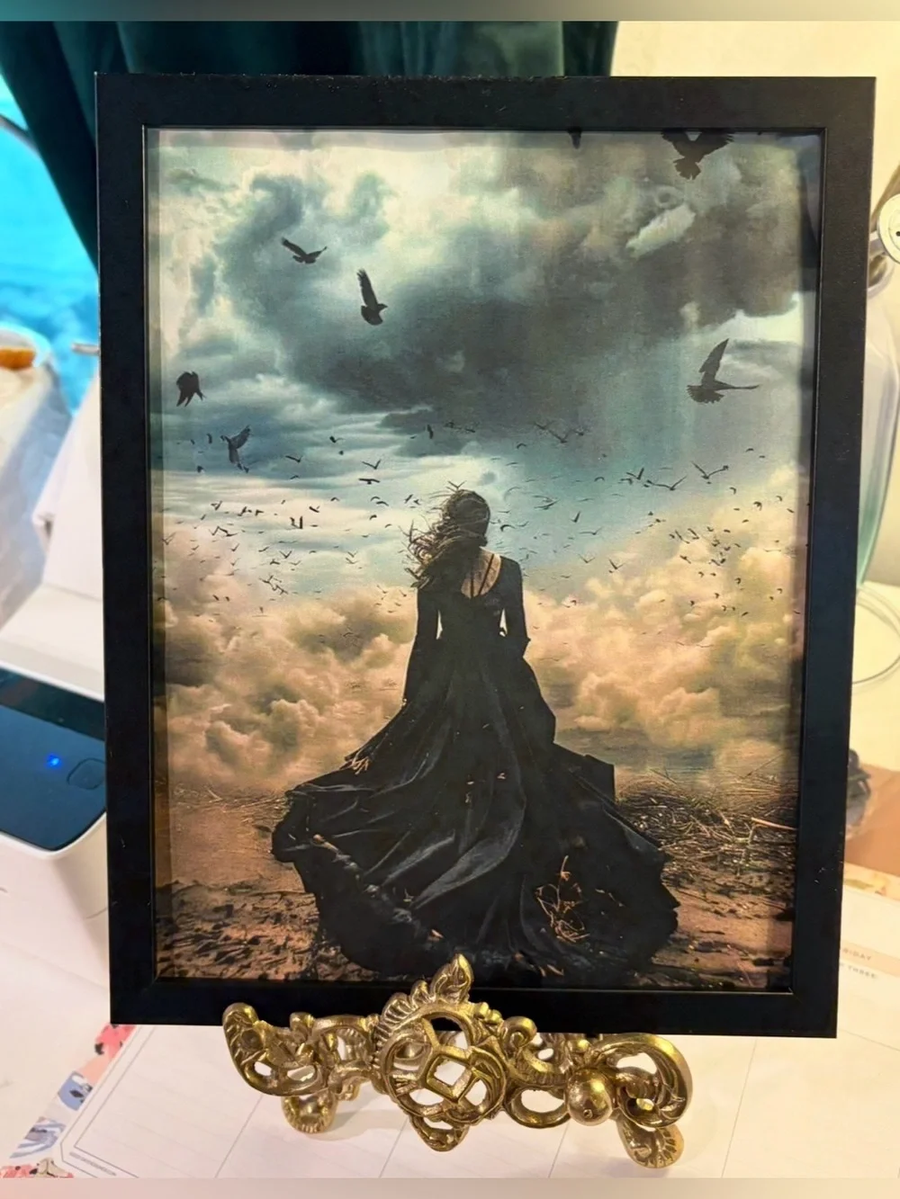Framed 8x10 Gothic Woman in Black Dress Wall Art